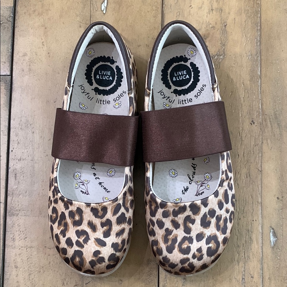 Livie & Luca Tan Leopard Print Kids Dress Shoes